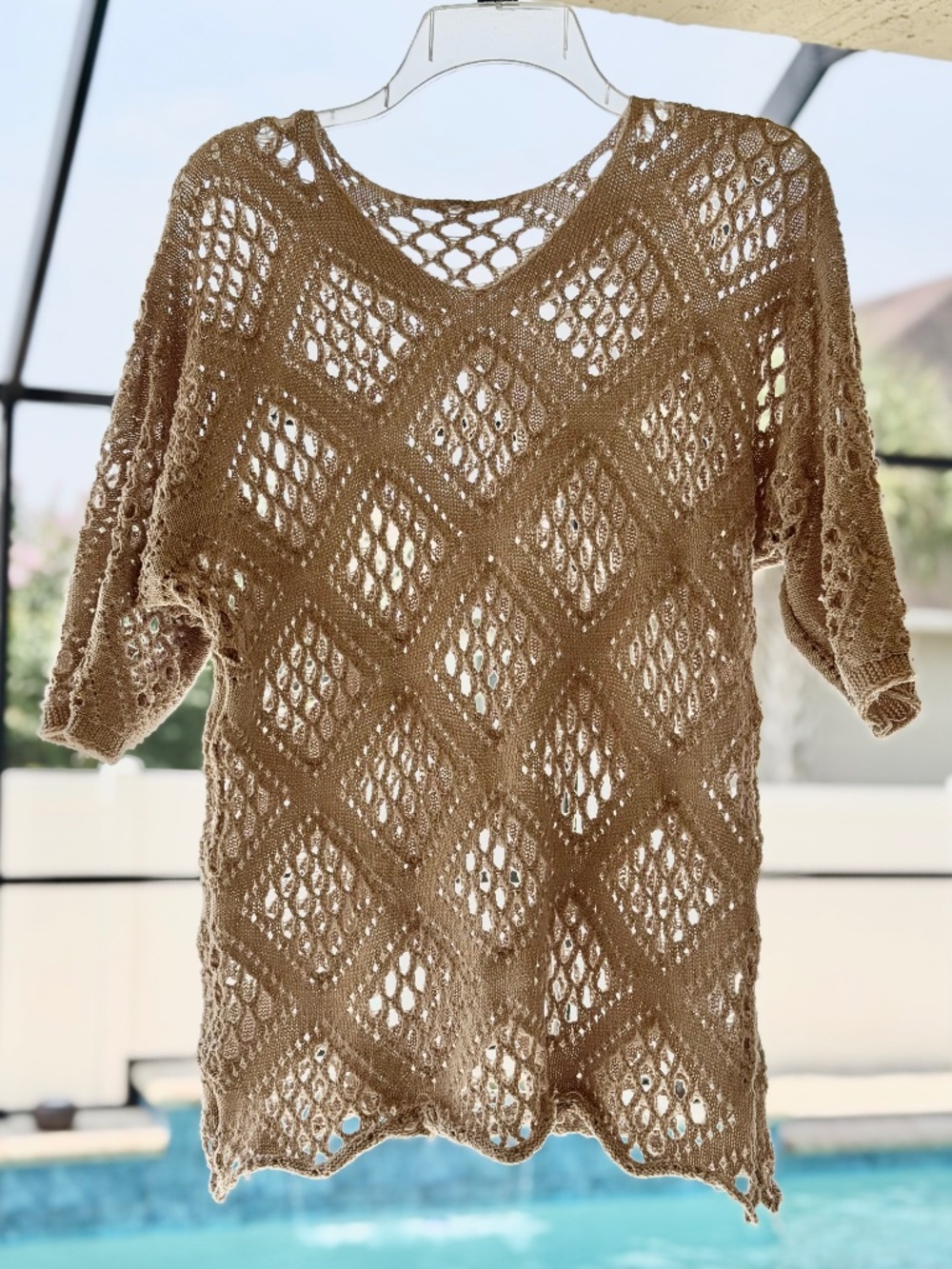 Bohemian Beige Open-Knit Crochet Top